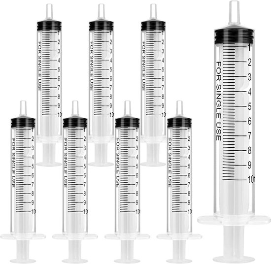 Seringue en plastique, lot de 8 seringues jetables, seringue d'alimentation de 10 ml, tube en plastique pour nourrir les petits Animaux domestiques Huile moteur ou du liquide de frein [usage non Medisch ]