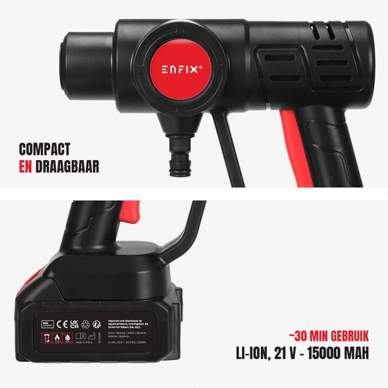 Hogedrukreiniger - tuinset schoonmaken - hogedrukspuit - accu hogedrukreiniger - terrasreiniger - auto wassen - draadloze hogedrukreiniger - 30 bar - incl. 21V 15000 mAh accu + acculader van Merkloos	 — afbeelding 3