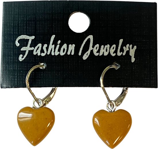 Boucles d'oreilles cœur en mookaite - bijoux fantaisie