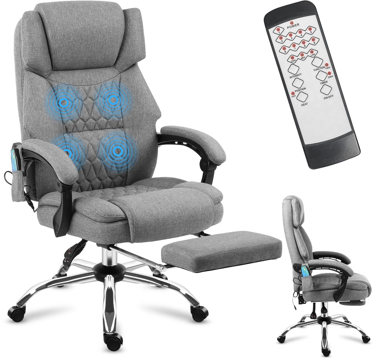 Mark Adler Boss 6.0 Ergonomische Bureaustoel met Massage - Luxe Directiestoel - Comfortabele Kantoorstoel - Grijs