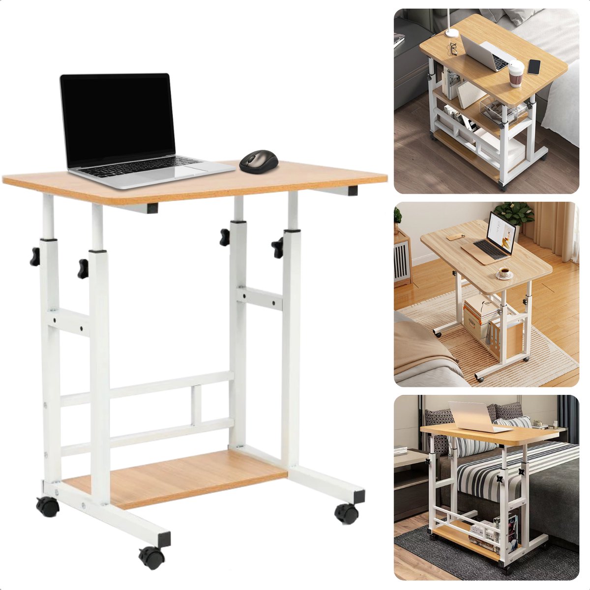 Cheqo Verrijdbare Laptoptafel - Verrijdbaar Bureau - Computertafel - Laptop Standaard - Verstelbare Bedtafel - Banktafel - Bijzettafel - Laptop Tafel NTB