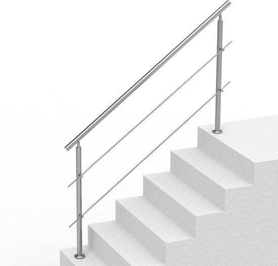 Aufun Leuning van roestvrij staal, 150 cm, trapleuning voor binnen en buiten, met 2 palen voor trap, borstwering, balkon (150 cm, 5 kruisen Aufun Leuning van roestvrij staal, 150 cm, trapleuning voor binnen en buiten, met 2 palen voor trap, borstwering, balkon (150 cm, 5 kruisen