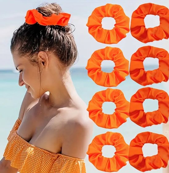 2 stuks oranje scrunchies 2 verschillende kleuren oranje- Koningsdag - voetbal - oranje - feest - haar - haar accessoires - scrunchie - elastiek