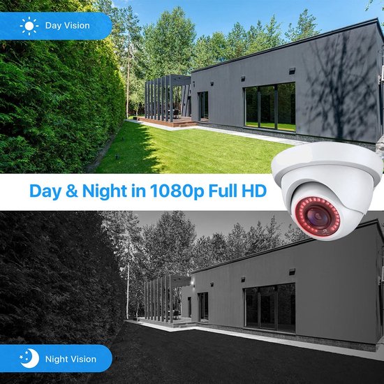 Beveiligingscamerasysteem - CCTV Camerasysteem - 2MP HD - 1080P Camera - Openlucht- IP66 Waterdichte - Bewakingscamera - Beveiligingscamera - Dome CCTV Camera Set voor Binnen en Buiten - Compatibel met HD-TVI en DVR Systeem - 4 Stuks - Zwart van Eminent — afbeelding 4