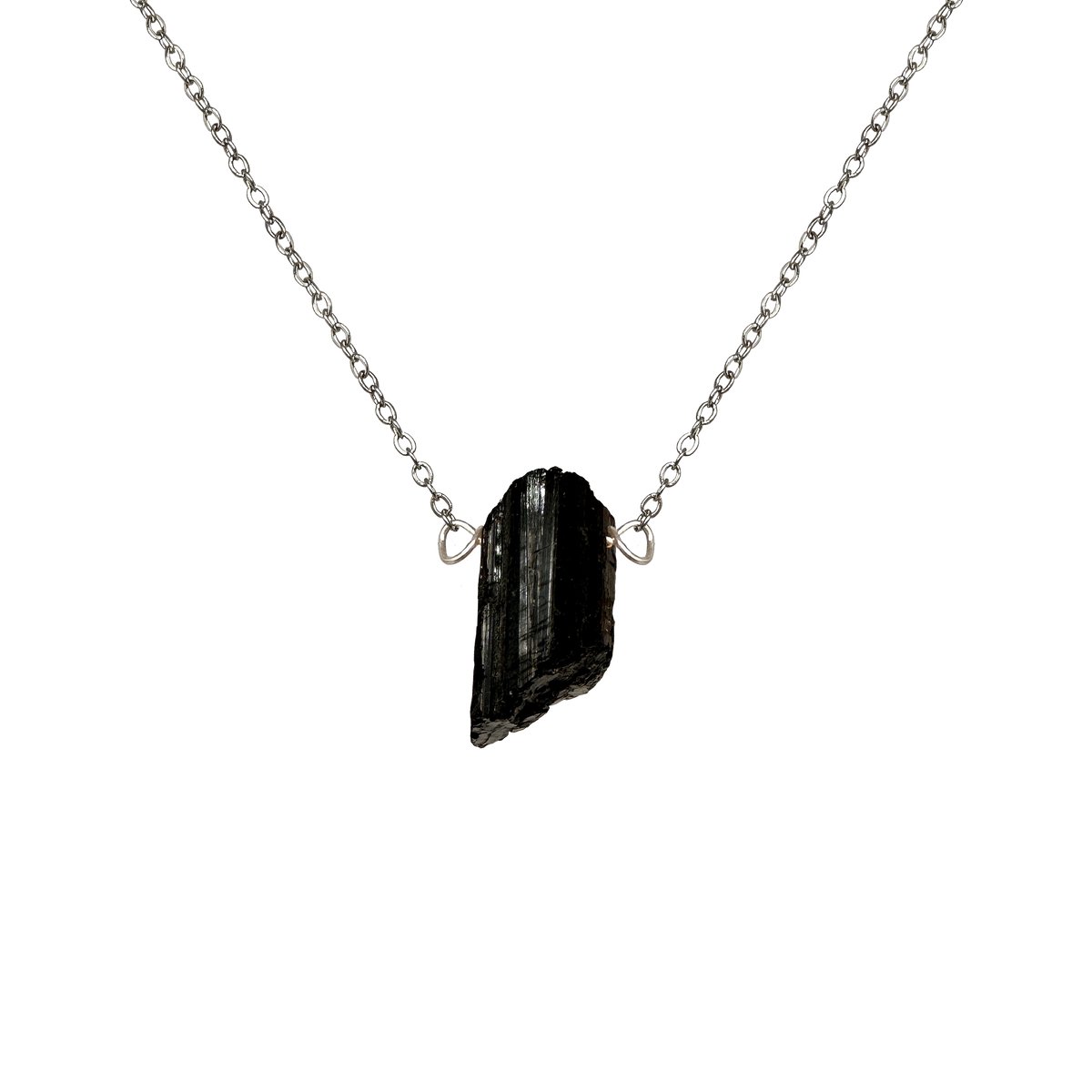 Zwarte toermalijn edelsteen ketting dames - Sieraden - Roestvrij staal ketting -Zilverkleurige ketting - 45cm + 5cm - Perfecte cadeau voor je dierbaar