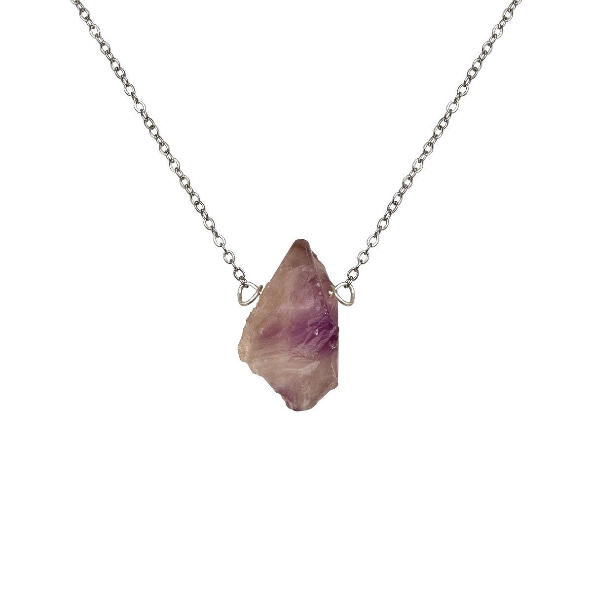 Amethist edelsteen ketting dames - Sieraden - Roestvrij staal ketting - Zilverkleurige ketting - 45cm + 5cm - Perfecte cadeau voor je dierbaar