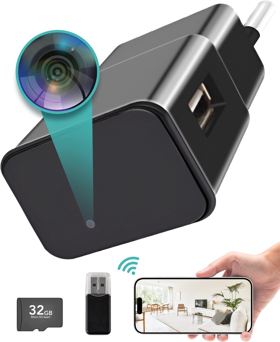 BP® Spy Camera Adapter met WiFi - Verborgen Camera - Mini Camera - Afluisterapparatuur - Spionage Camera - Werkt met App - FULL HD 1080P - Met 32 GB SD Kaart - Nederlandse Handleiding