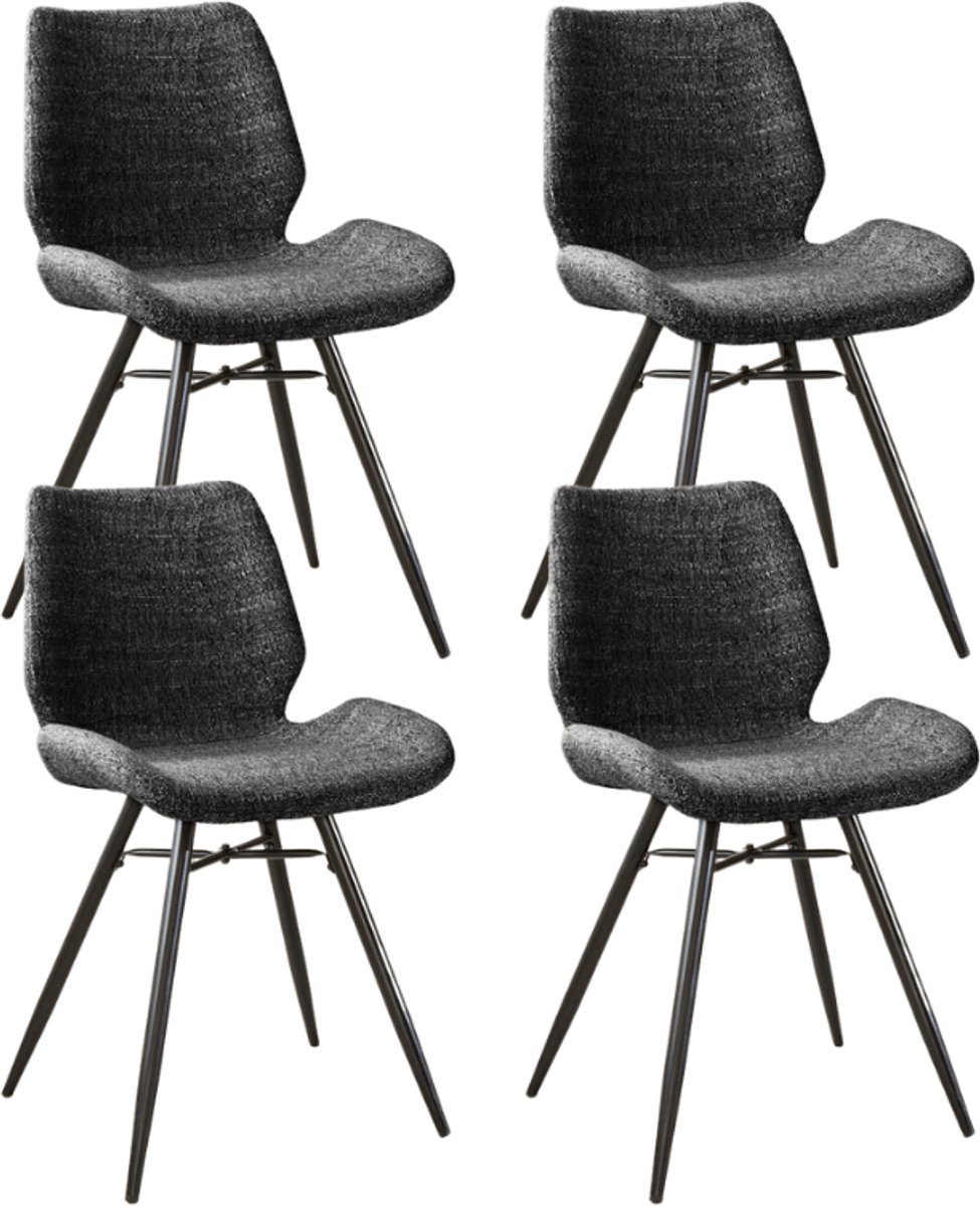 Dimehouse Set van 4 Eetkamerstoelen Beau Antraciet Chenille Stof - Zonder Armleuningen - Chenille - Modern