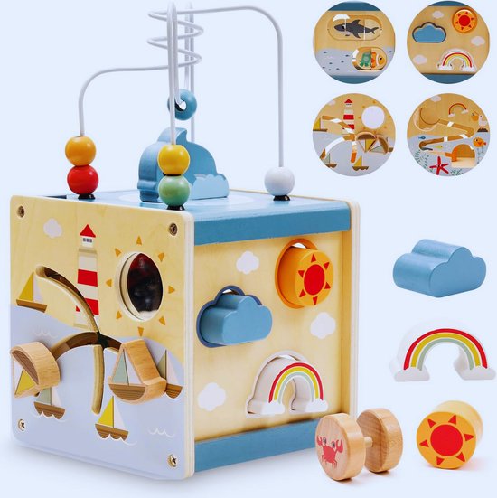 6-In-1 Houten Motoriekkubus Voor Baby's Vanaf 1 Jaar – Creatief Activiteitenspeelgoed Voor Jonge Ontdekkers – Perfect Cadeau Voor Jongens En Meisjes