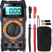 Digitale Multimeter AC / DC Voltage Meter - Slimme Spanningsmeter - Incl. Opberghoesje, Klemtangen en Meetpinnen - Zwart - Vivid Green