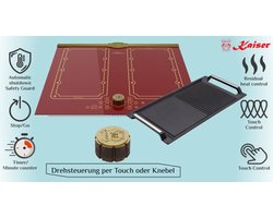 Kaiser - inductie - kookplaat - KCT 6192 FI RotEm incl. grillplaat - inductiekookplaat 60 cm - 8 verwarmingselementen: 4×2 inductiekookzones - FREE ZONE met 2 FLEX inductiezones - Bordeaux keramisch glas met Antiek Goud lijstwerk