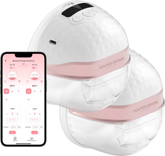 Vulpes Goods® BabyCare - Dubbele Elektrische Draadloze Borstkolf - Handsfree & Draagbaar - met APP bediening - BPA-Vrij - PRO V2