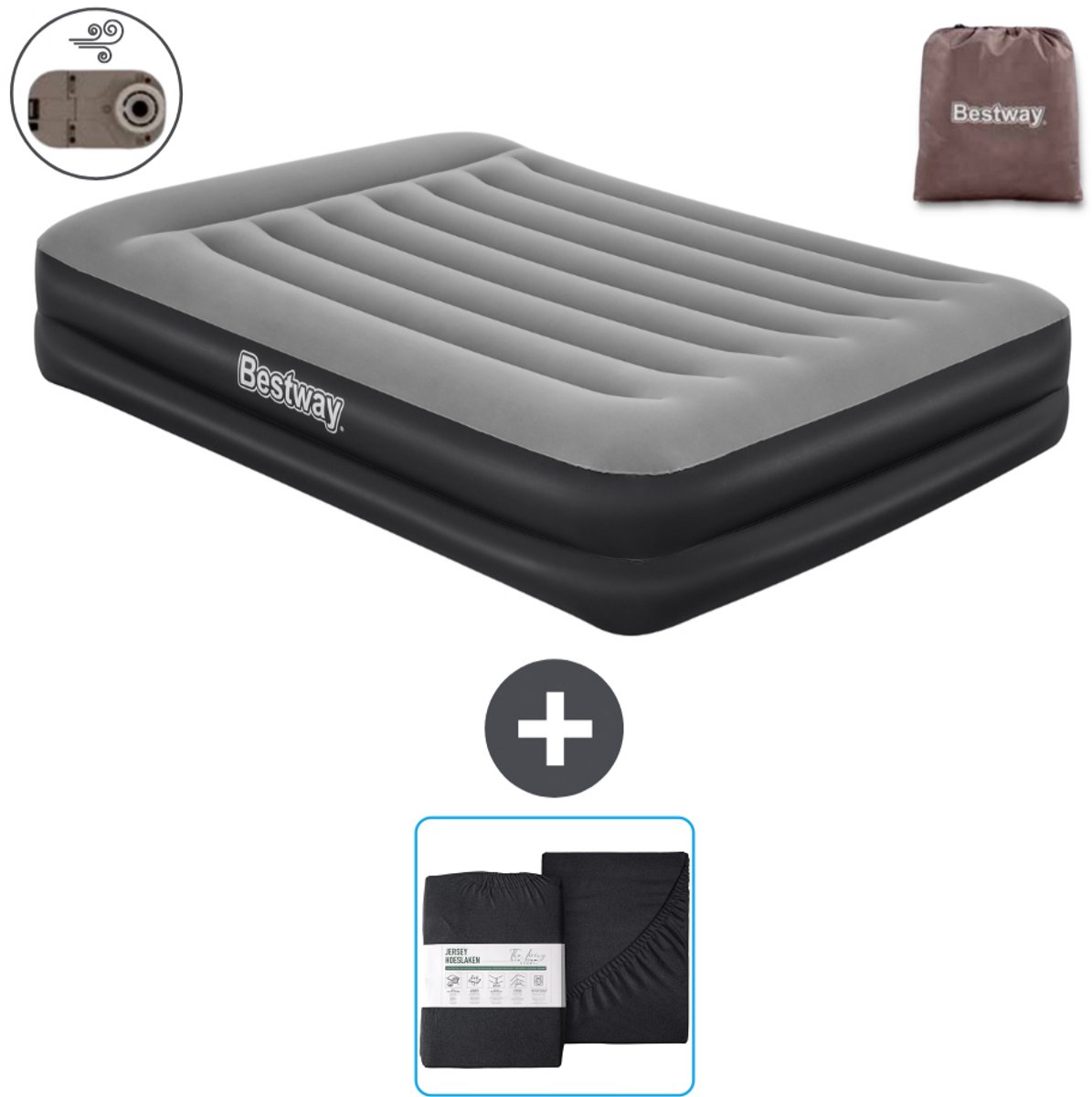 Bestway luchtbed - 2-Persoons - 152 x 203 x 46 cm - Grijs - Inclusief pomp en Hoeslaken