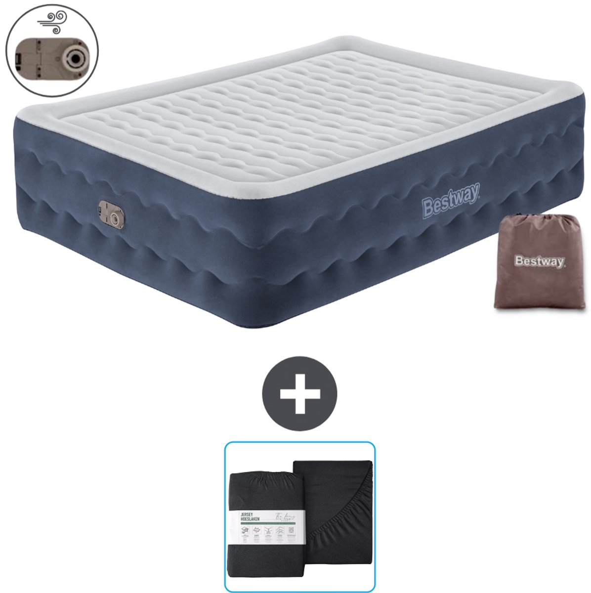 Bestway luchtbed - 2-Persoons - 152 x 203 x 51 cm - Blauw - Inclusief pomp en Hoeslaken