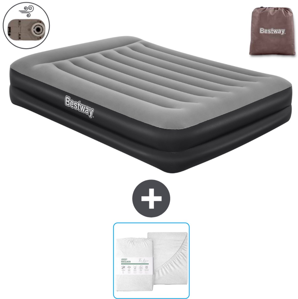 Bestway luchtbed - 2-Persoons - 152 x 203 x 46 cm - Grijs - Inclusief pomp en Hoeslaken