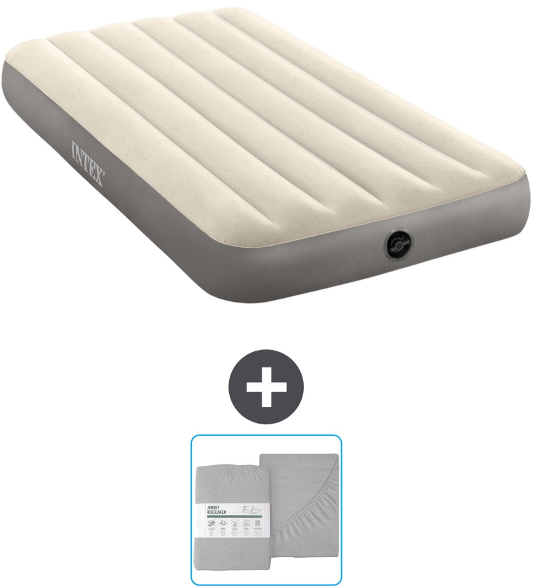 Intex Luchtbed - 1-Persoons - 99 x 191 x 25 cm - Beige - Inclusief en Hoeslaken