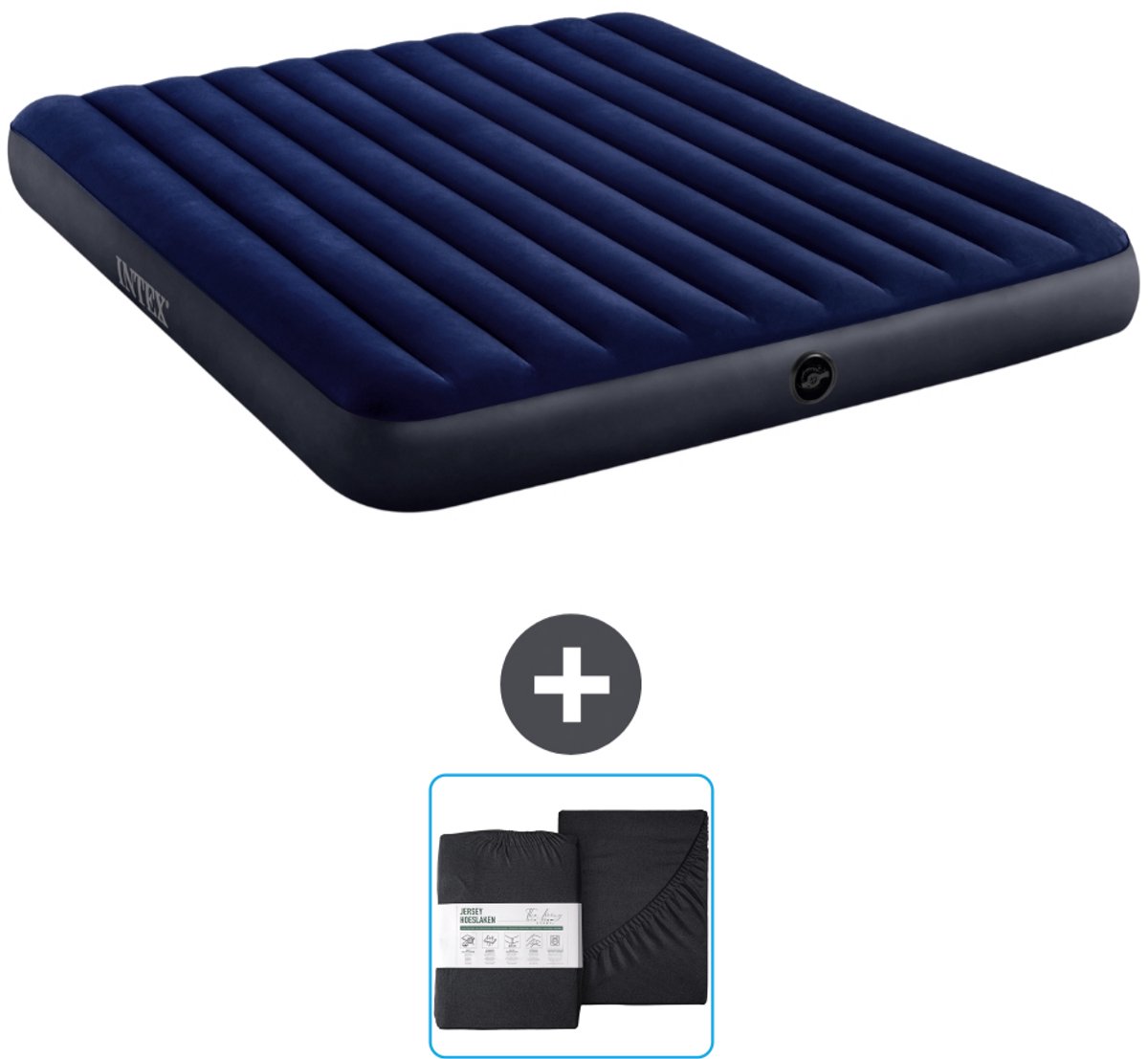 Intex Luchtbed - 2-Persoons - 183 x 203 x 25 cm - Blauw - Inclusief en Hoeslaken