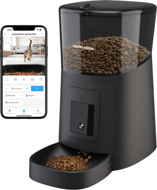 Vulpes Goods® Pets - Automatische Voerbak - Kat en Hond - Voerautomaat met App - Voerdispenser - 6L - Zwart - PRO Versie