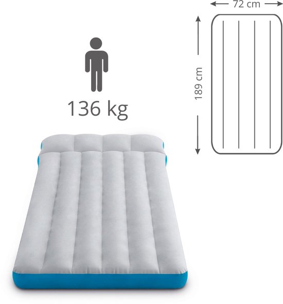 Tapis de camping Intex - Lit français - 72 x 189 x 20 cm - Blauw - Comprend Hoeslaken - Coussin - Pompe - Kit de réparation et protège-oreiller