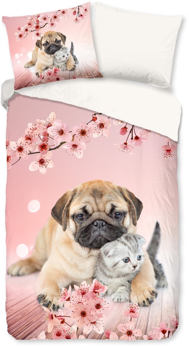 Pure Dekbedovertrek "hond en kat" - Multi - (140x200/220 cm) - Microfiber