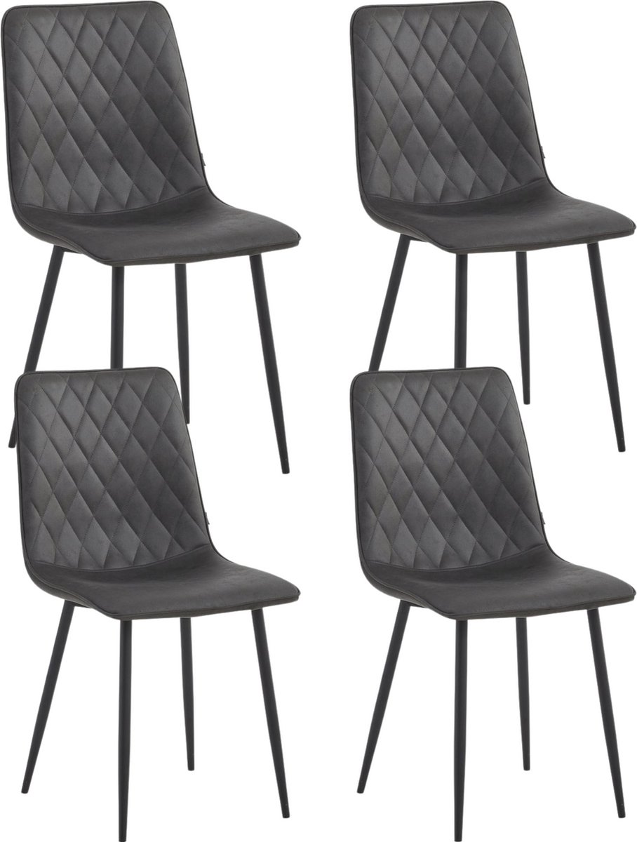 Colenis® - Elise Eetkamerstoel - Set Van 4 - Antraciet - Microfiber - Microvezel - Industrieel