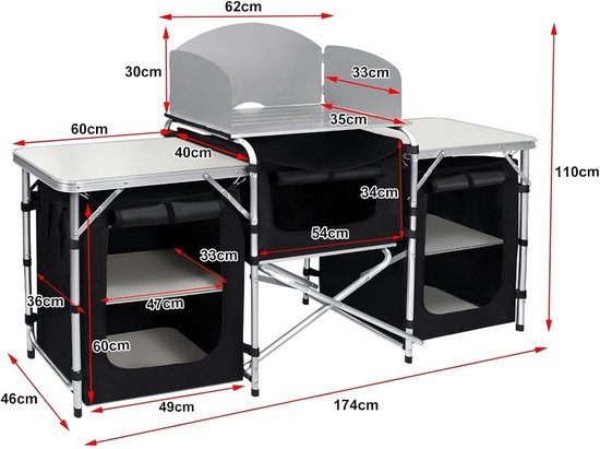 Aufun opvouwbare campingkeuken, kampeerkast met aluminium frame, 5 opbergvakken, met tafelblad en draagtas, outdoor keuken, compacte keukenbox, reiskeuken voor kamperen van Aufun — afbeelding 2