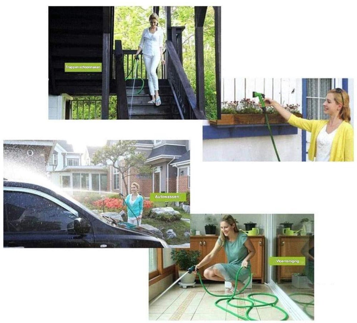 Flexibele tuinslang met sproeikop - Slang voor spuitpistool met draaiknop - Multifunctionele telescopische waterslang voor huishoudelijk wassen - Slang voor autowasstraat - Hogedrukpistool - Multifunctioneel water spuitpistool - Groen - 30 meter – foto 5