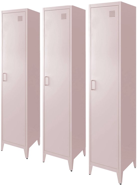 sweeek - Armoire de chambre en métal, 4 compartiments de rangement (lot de 3)