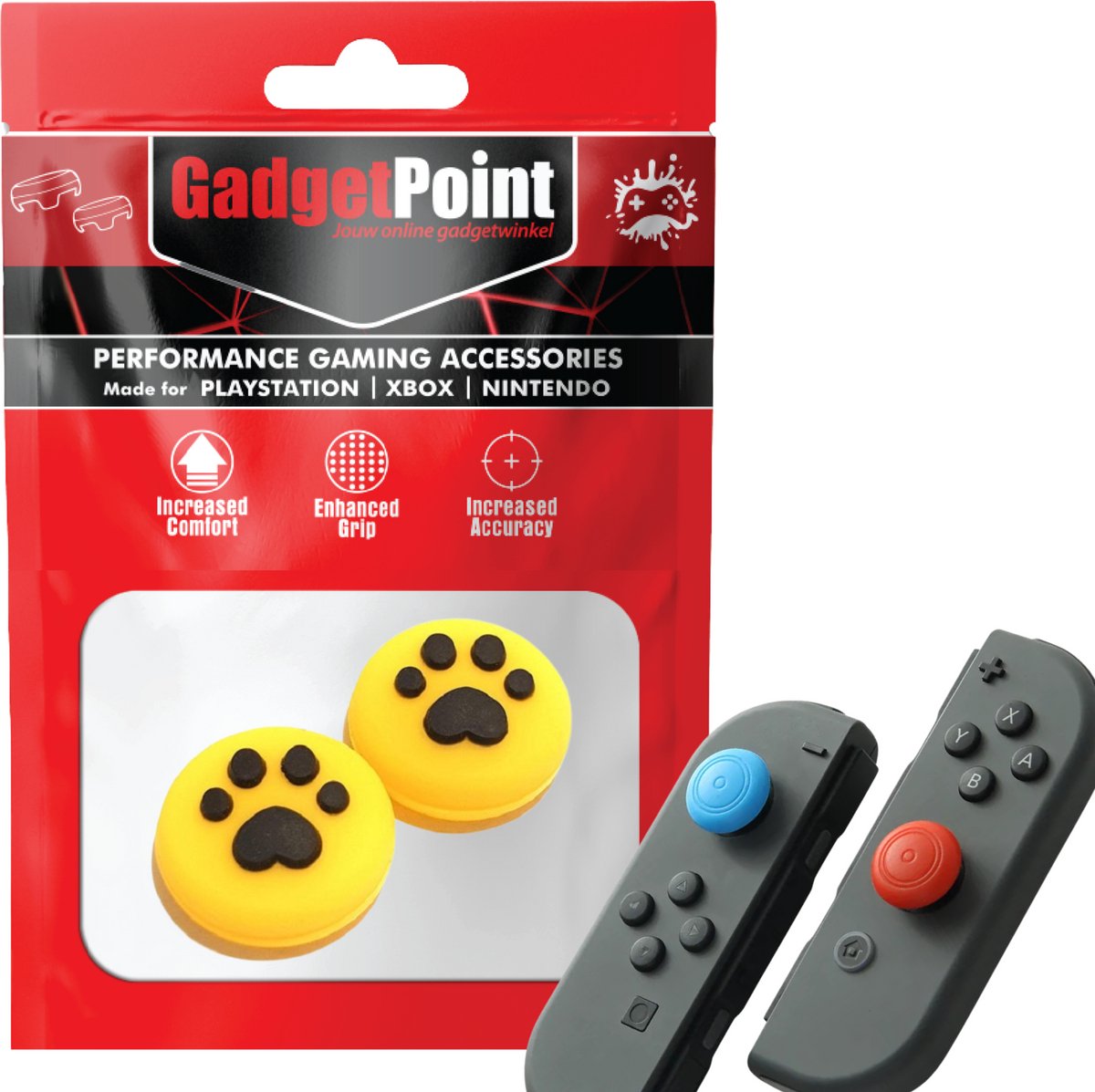 Gadgetpoint | Gaming Thumb Grips | Performance Thumbsticks | Accessoires geschikt voor Nintendo Switch Joy-Con Controller(s) | Thumbgrips | Pootjes - Geel met Zwart