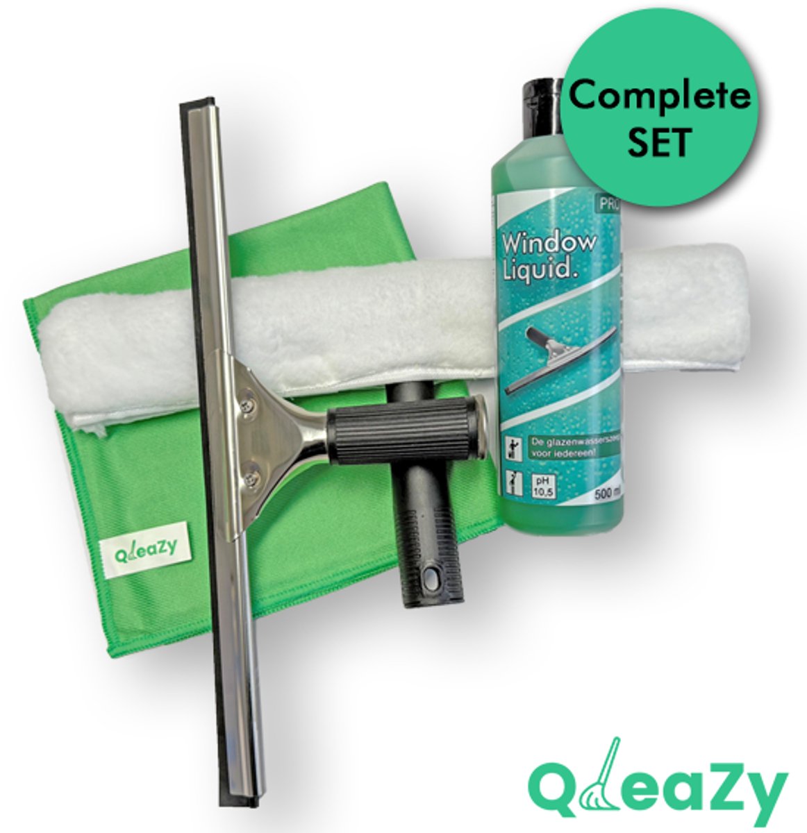 Goedkoopste Professionele Glazenwassers - Zeemset KLEIN - 25cm rvs raamtrekker met inwashouder met hoes