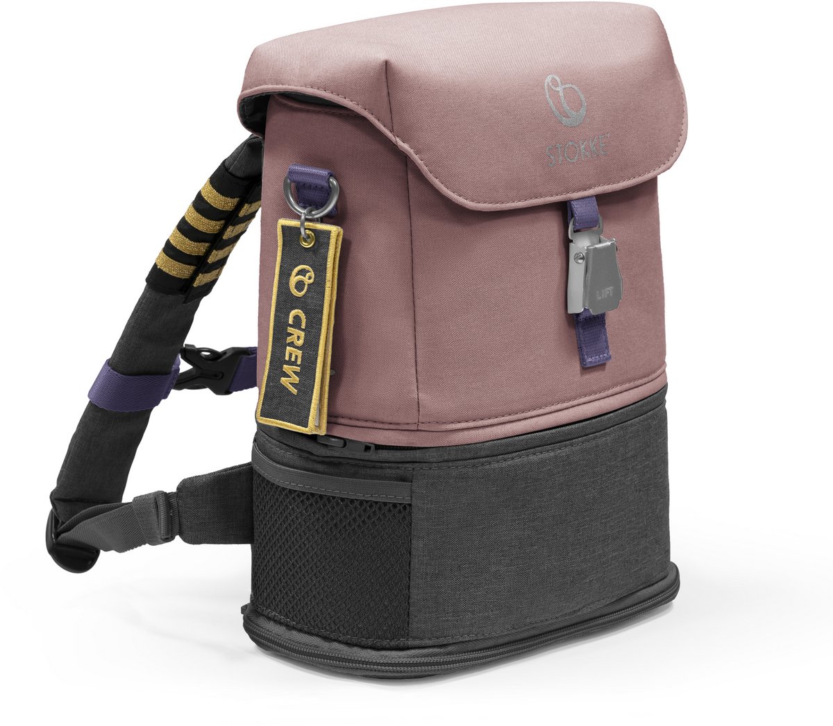 Stokke JetKids Rugzak, Hazy Lilac - Gemaakt voor kinderen van 2-7 jaar - Met uitschuifbaar zitkussen, naamlabel en afneembare kapiteinsstrepen