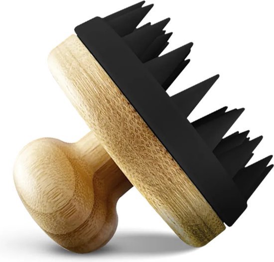 Masseur cuir Bamboe - Masseur cuir chevelu - Brosse cuir chevelu - Massage de la tête - Brosses de Massage cuir chevelu - Brosse à cheveux en Siliconen - Brosse cuir chevelu