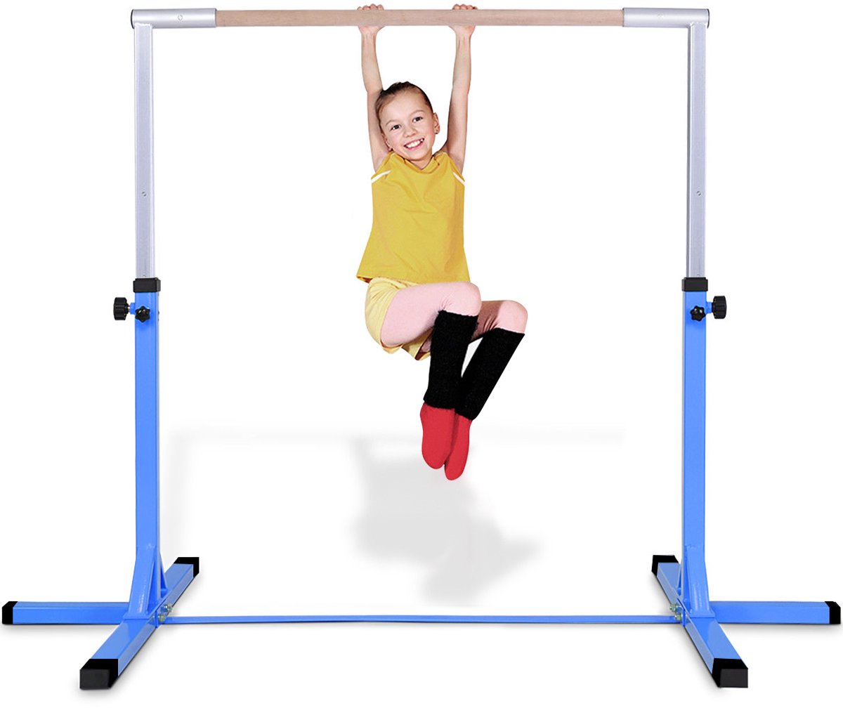 Costway Gymnastiekrek, turnrek, in hoogte verstelbaar, turnstangen tot 100 kg belastbaar, rekstang, trainingsapparatuur, oefenstang voor binnen, thuistraining, blauw