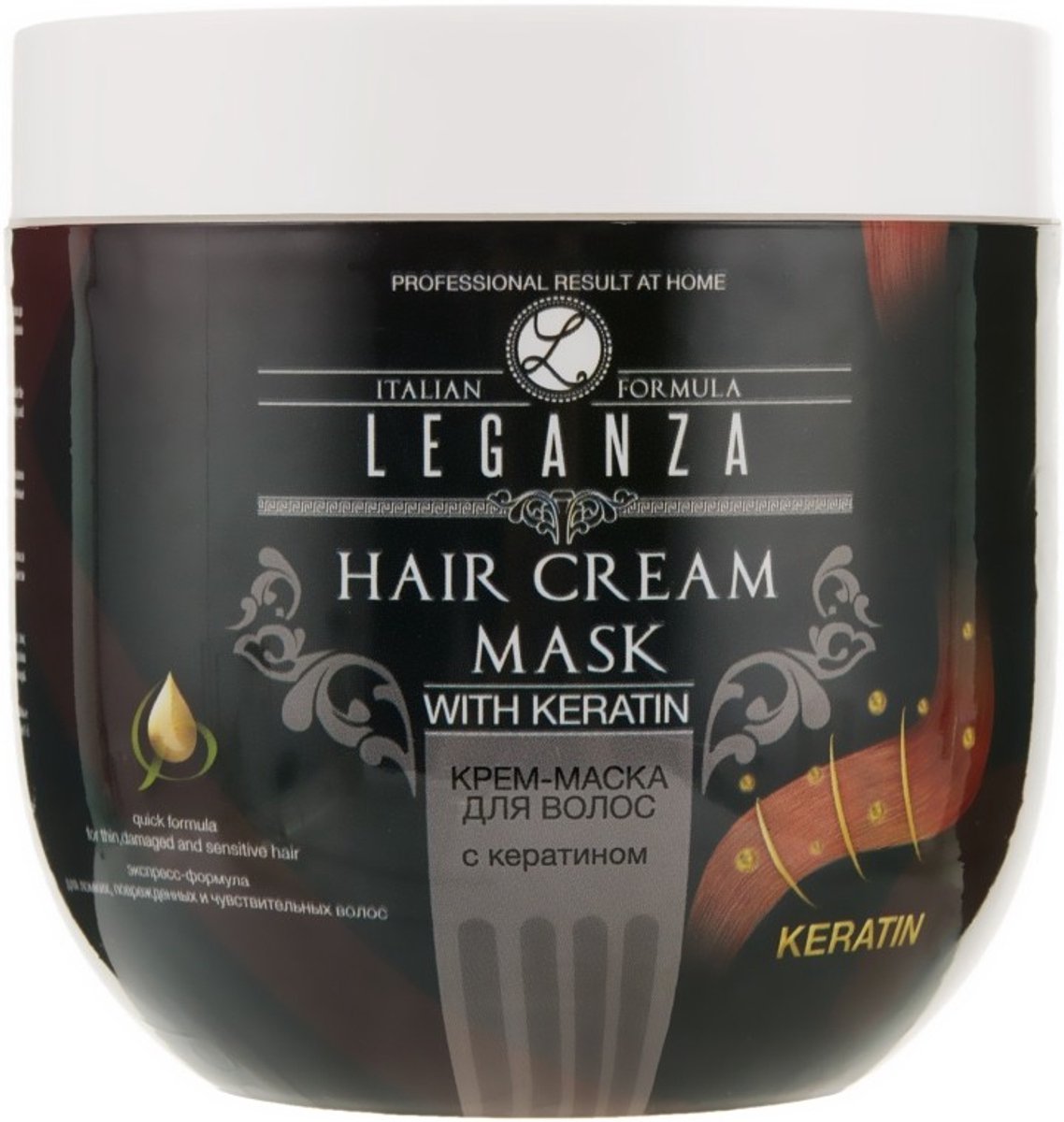 Leganza Keratine Haarmasker Crème XL Size – voor Dun of Beschadigd Haar – Herstelt Schade & Geeft Glans – 1000ml