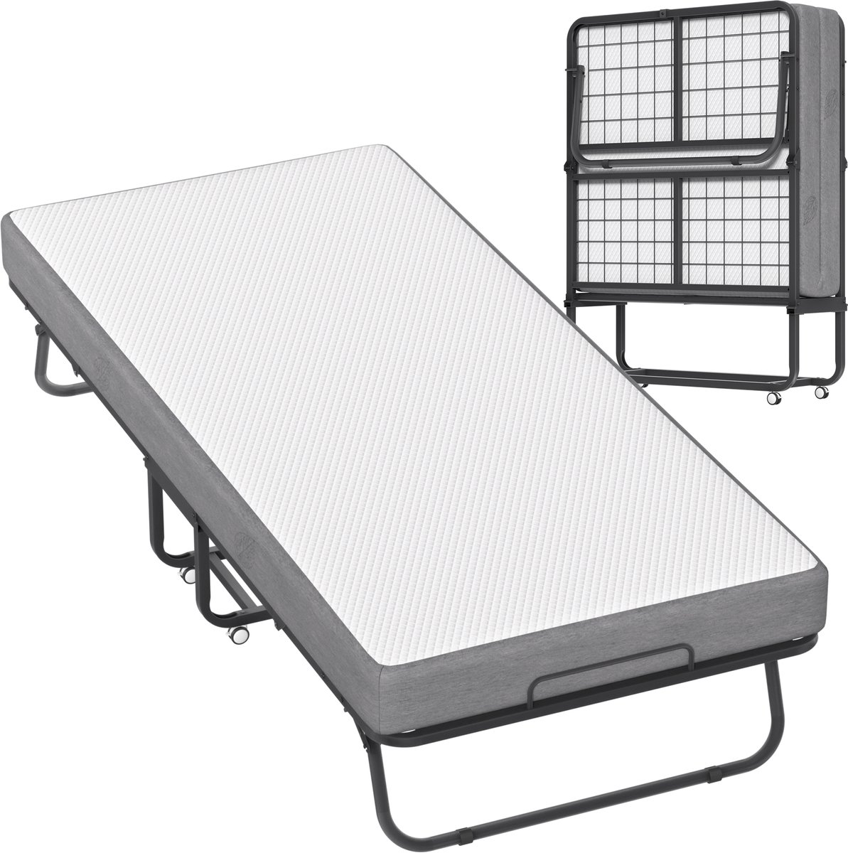 Logeerbed opvouwbaar met 13 cm dikke traagschuimmatras opvouwbaar bed reisbed opvouwbaar met stalen frame en 4 vergrendelbare wielen zwart opklapbed metalen bed tot 200 kg - 200x90cm