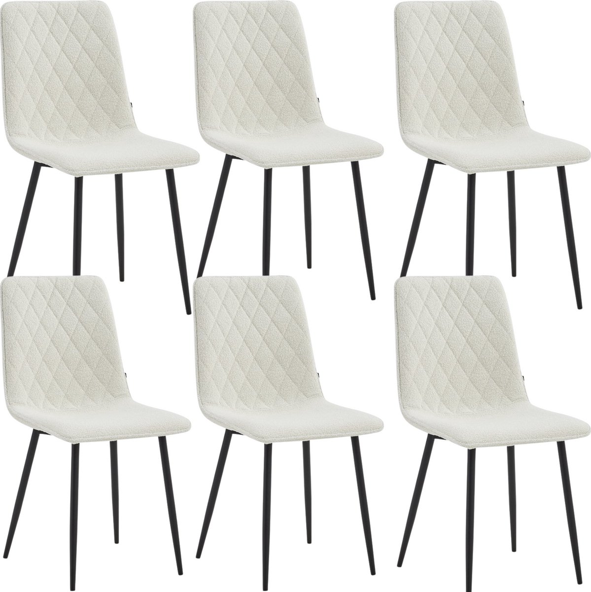 Colenis Elise Eetkamerstoel - Set Van 6 - Wit - Bouclé - Industrieel