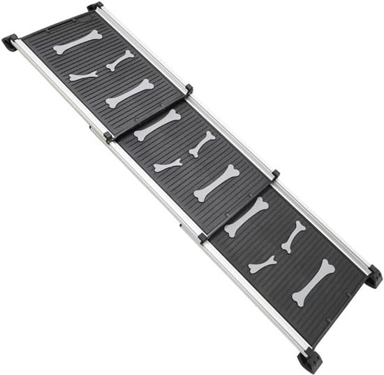 Premium Château Animaux® Loopplank - Aluminium - Met Antislip - Hondentrap - Voor de Auto - Inschuifbaar - Inklapbaar - Hondenloopplank - Voor Honden - Zilver