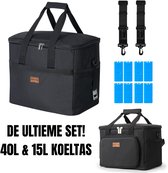 Packaway 40L Koeltas Zwart – Inclusief 15L Lunchtas Zwart en 8 Koelelementen – Dé set voor dames en heren die altijd onderweg zijn – Voor werk en vrije tijd