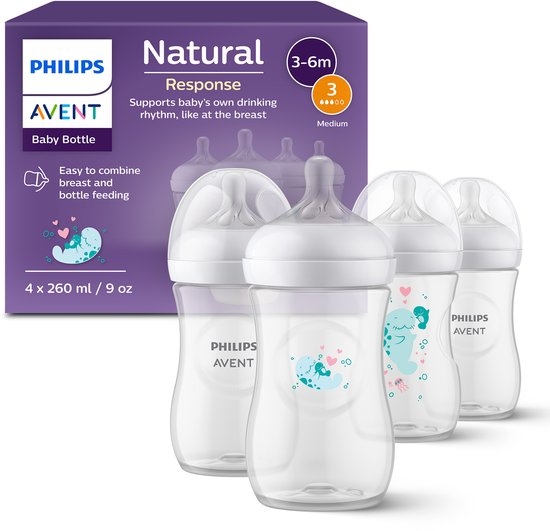 Philips Avent Natural Response 4 biberons - 260 ml - Flow 3 - joint - SCY903/61
