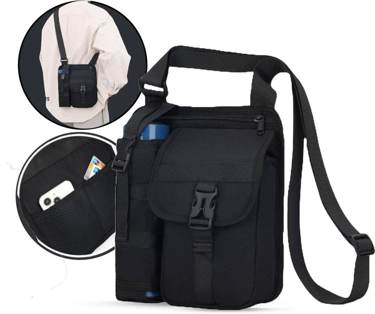 Flipflop Club® Schoudertas met Flessenvak | Anti-Diefstal Design | Dunne Sling Bag | Waterproof | Grote capaciteit | Reistas | Festival tasje | Travel Fanny Pack | Bottle Bag | Zwart