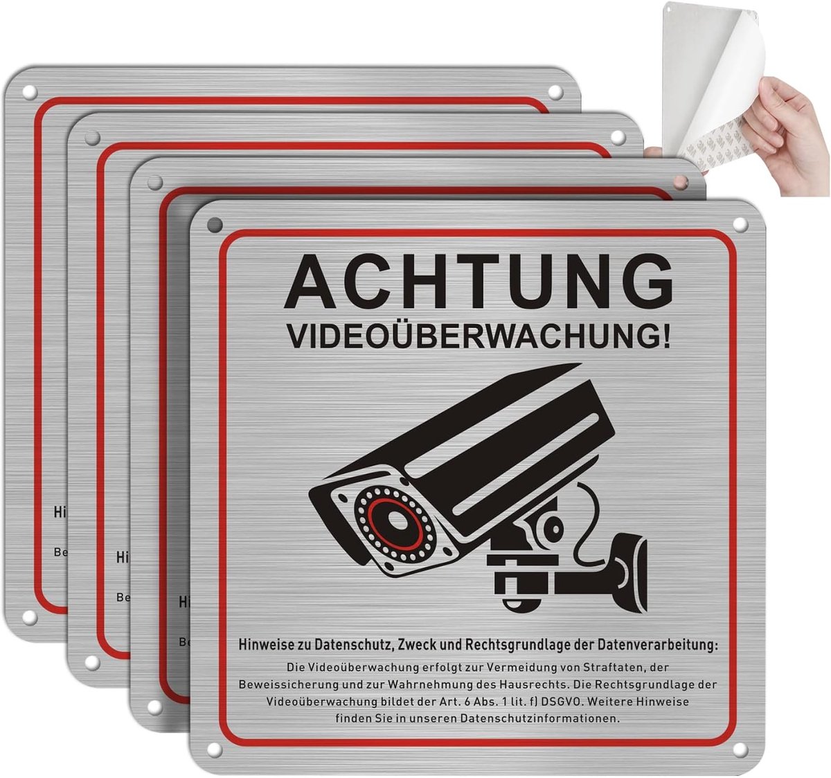 Waarschuwingsbord Videobewaking - Set van 4 - 15x15 cm - Aluminium Composiet