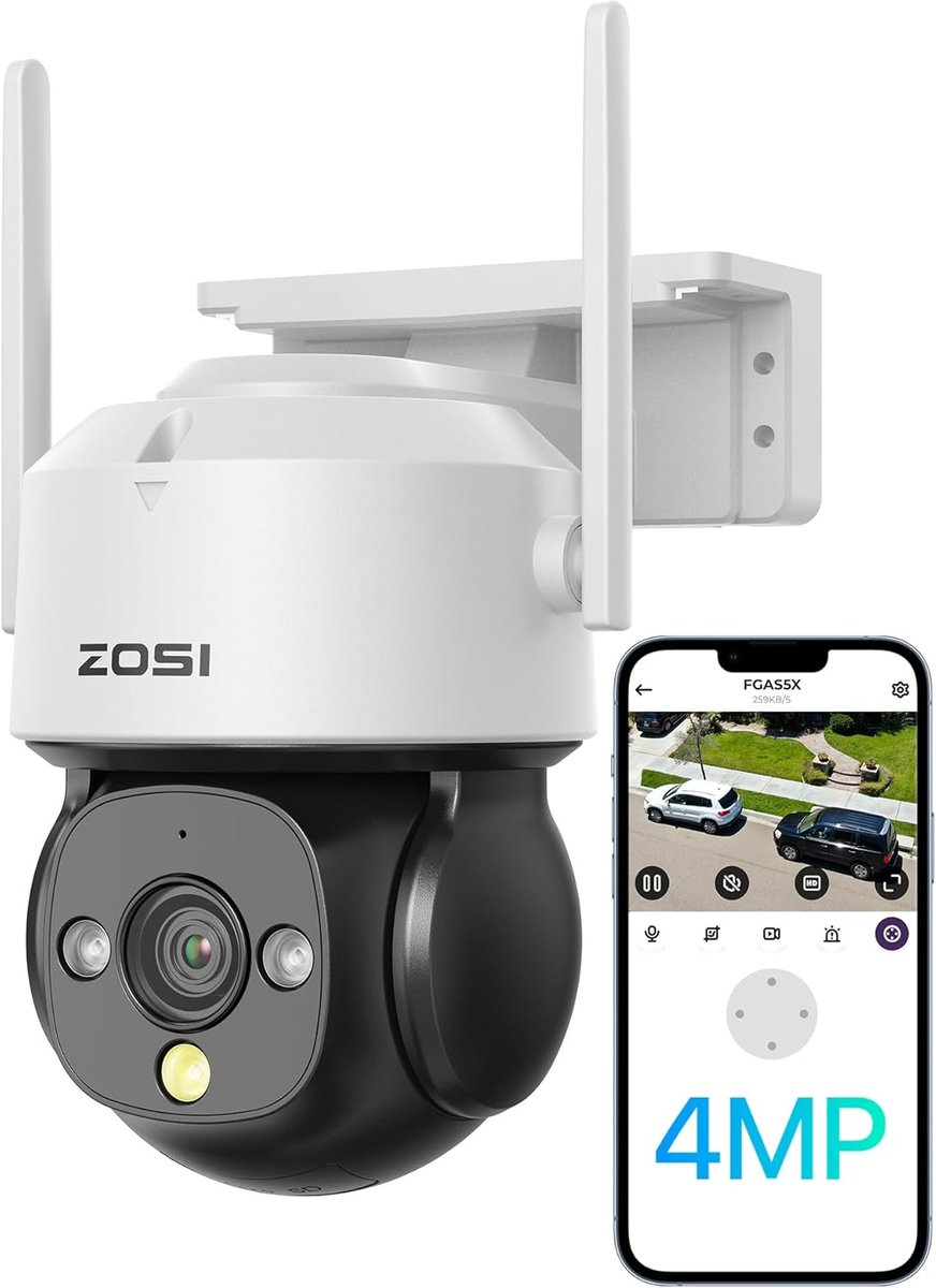 Beveiligingscamera Buiten - WiFi Camera - Huis Bewaken - Panoramisch Zicht - 4MP - Wit