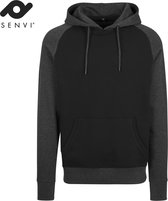 Senvi Raglan Hoodie - Kleur Donker Grijs Melee/ Zwart - Maat XXL