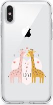 Apple Iphone X / XS transparant girafjes siliconen hoesje - Giraffen hartje