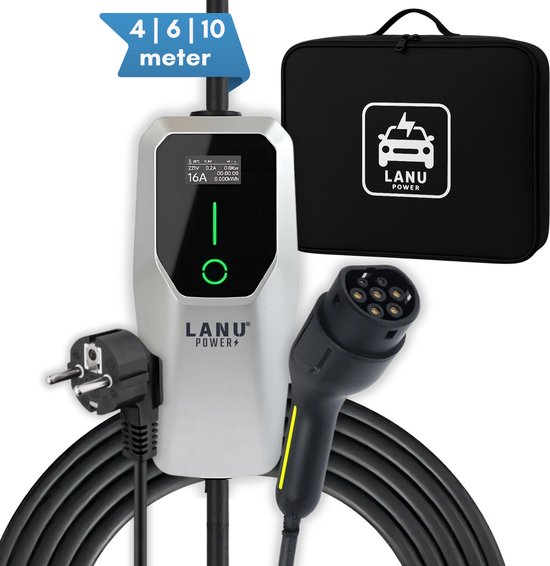 Lanu Mobiele thuislader 230v -> type 2 (4 meter)