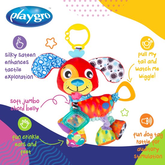 Playgro Activity Friend Penny Puppy - Baby Speelgoed - Hangspeeltje - Kinderwagenspeeltje - Rammelaar - Kinderwagenaccessoire - Buggyaccessoire - Educatief Speelgoed- - Knuffeldier van Playgro — afbeelding 4