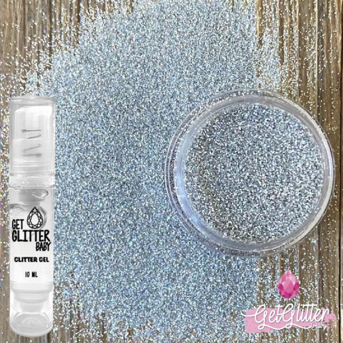 GetGlitterBaby® - Zilveren Fijne Poeder Biologische / Biologisch Milieuvriendelijke afbreekbare Festival Glitters voor Lichaam en Gezicht Jewels / Vegan Bio Biodegradable Face Body Glitter Glue - Zilver + Huid Lijm