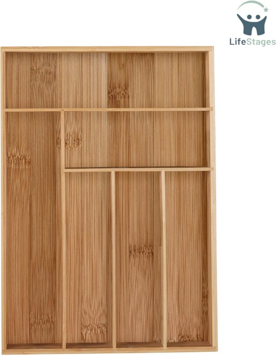 Bestek Organizer met 6 tot 8 Vakken - Bamboe Hout