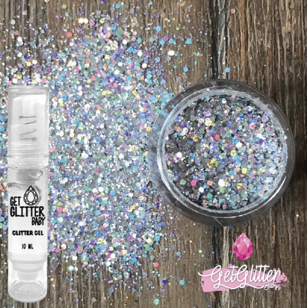 GetGlitterBaby® - Zilveren Fijne Biologische / Biologisch afbreekbare Festival Glitters voor Lichaam en Gezicht Jewels / Biodegradable Face Body Glitter - Zilver en Glitter HuidLijm