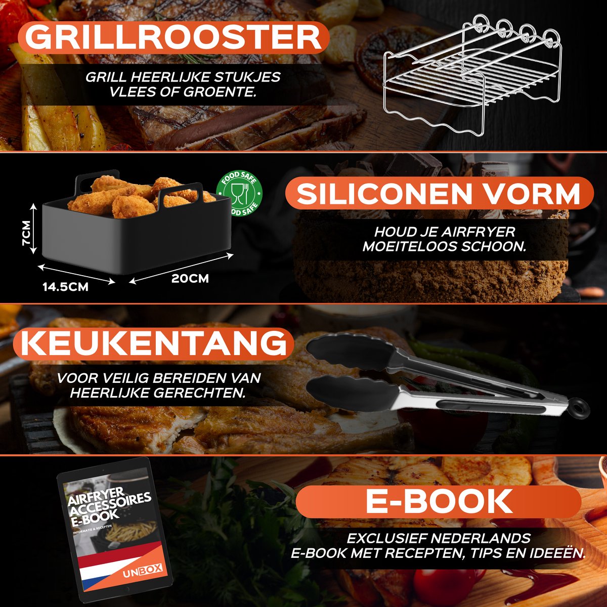 UNBOX Airfryer Accessoires - Geschikt voor Dual Airfryers - Ninja Foodi AF300 AF400 AF451 - Dubbele Airfryer - Inclusief Airfryer Siliconen Bakje & E-Book — afbeelding 5
